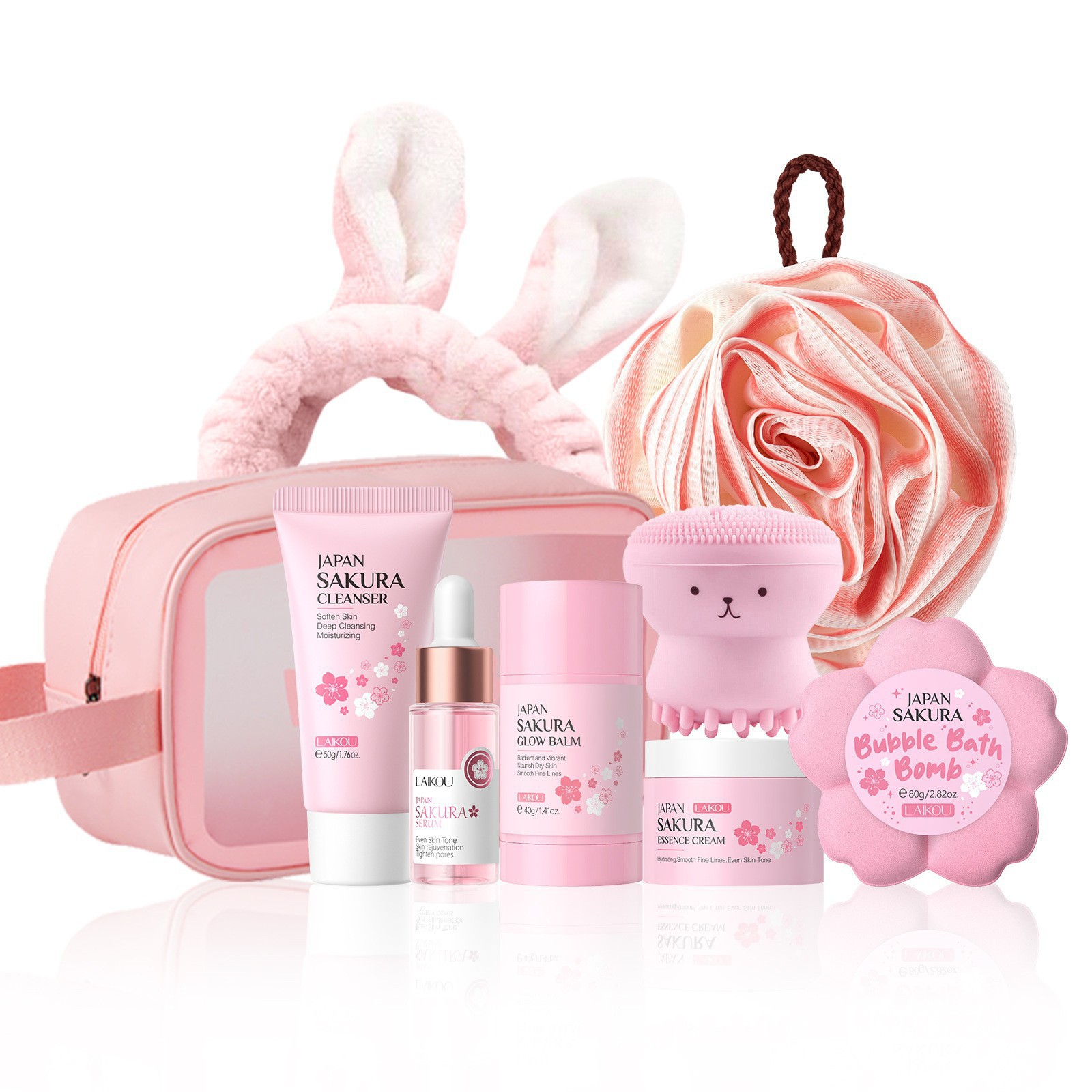 Transfronterizo LAIKOUFENYI serie de cerezo conjunto de cuidado facial hidratación humectante FDA fabricantes de stock image 18