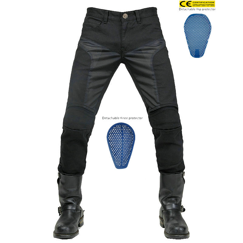 Pantalones vaqueros de la motocicleta de malla de verano de los hombres pantalones transpirables de la motocicleta hacia arriba y hacia abajo rodilleras ajustables pantalones anti-caída de silicona equipo de protección