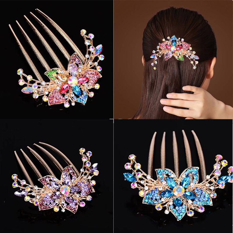 Alloy diamond inlaid comb hair comb new hair accessory five teeth comb Korean style versatile bun clip ponytail bun fork wholesale 