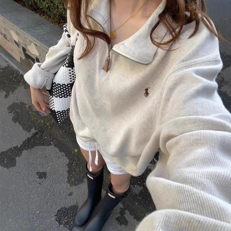 LF拉夫劳伦家新款正确版小马标美式复古卫衣女长袖拉链翻领卫衣潮|undefined