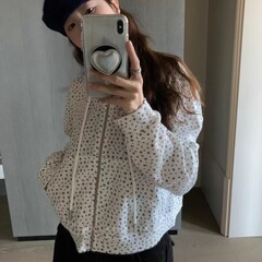 HAVE U 2025秋季法式慵懒休闲风碎花连帽长袖百搭减龄外套开衫女
