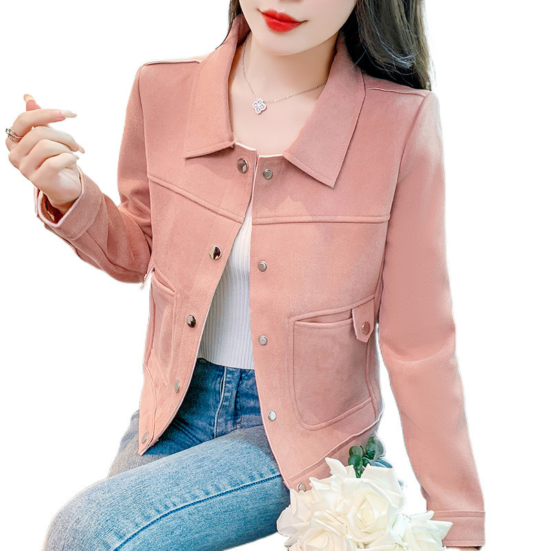 麂皮绒短外套女2025秋季新款韩版百搭修身显瘦机车服网红夹克上衣|undefined