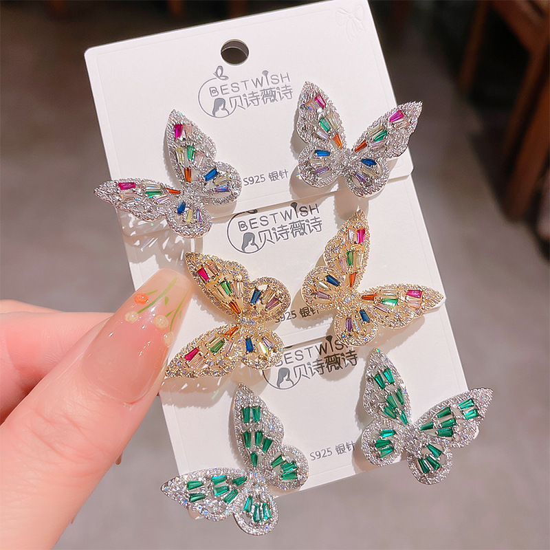 1 Pair Ig Style Shiny Butterfly Plating Inlay Copper Zircon Ear Studs display picture 4