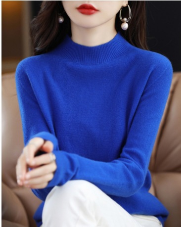 Nuevo suéter de lana de primera línea, listo para usar, para mujer, de punto medio alto, color sólido, capa base de lana.