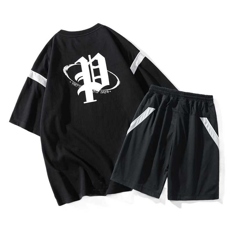 Verano hombre camiseta de manga corta 2023 nuevo pantalón de cinco puntos un juego de ropa de hombre con guapo estudiante de escuela secundaria