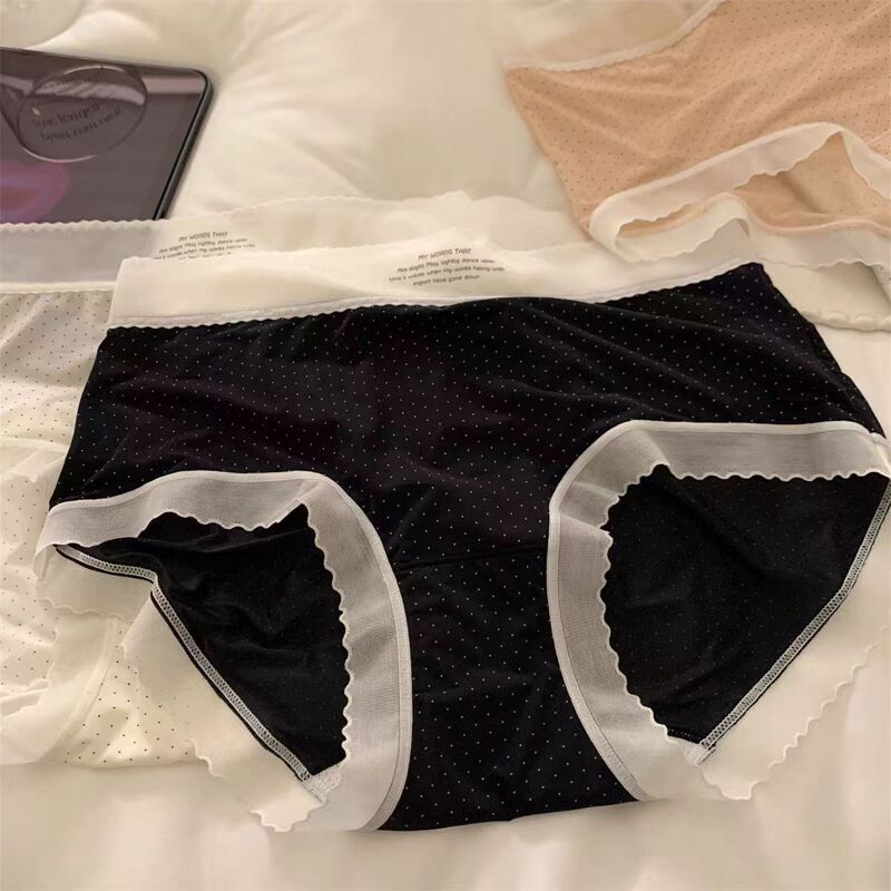 アイスシルク薄いミルクスキン下着女性のミッドウエストシームレス水玉ソフトコットン 10A 女の子のための延長ヒップカバーブリーフ|undefined
