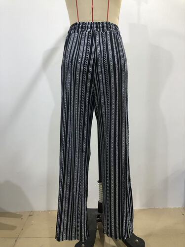 Women's Loose Straight Leg Pants with Vertical Stripes, Casual, Slim Fit, Drawstring, Spring and Autumn Season, Versatile, High-Waisted