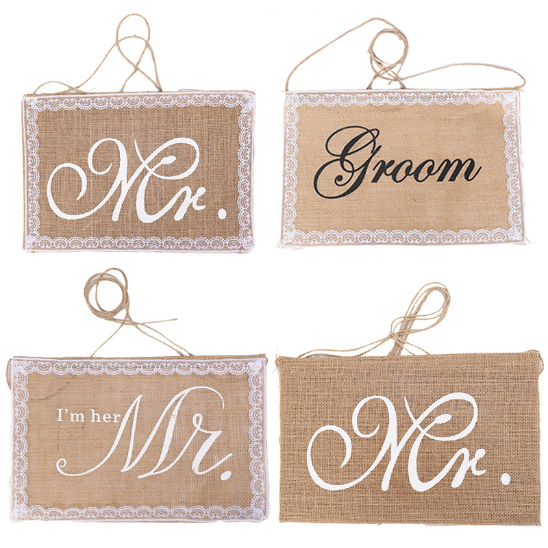 Linen Chair Back Flags for European & American-Style Wedding Venues | MR/MRS Groom & Bride Decorative Chair Backs