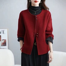 中年妈妈秋冬小香风双面羊毛呢外套洋气短款中老年女气质羊绒大衣