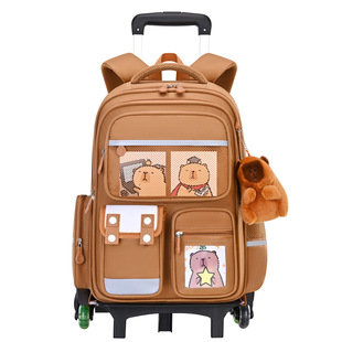 Capybara Schoolbag for Primary School Students in Grades 1, 3 to 6, Boys' Capybara Backpack, Burden-Reducing Spine-Protecting Trolley Schoolbag