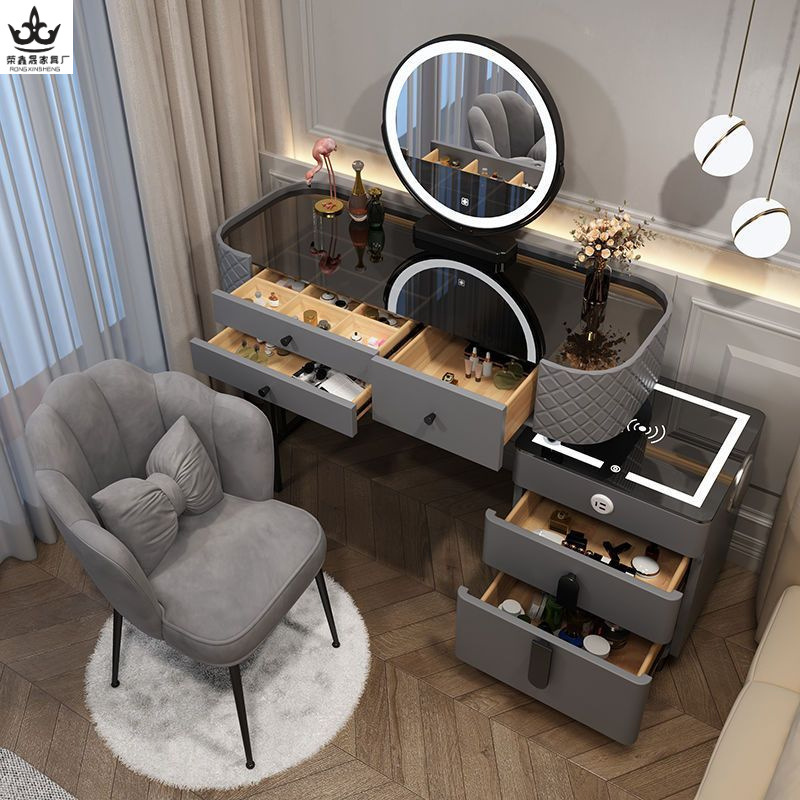 Smart Dressing Table Wireless Charging Modern Simple Light Luxury Nordic Style Bedroom Dressing Table Multi-Functional Princess Makeup