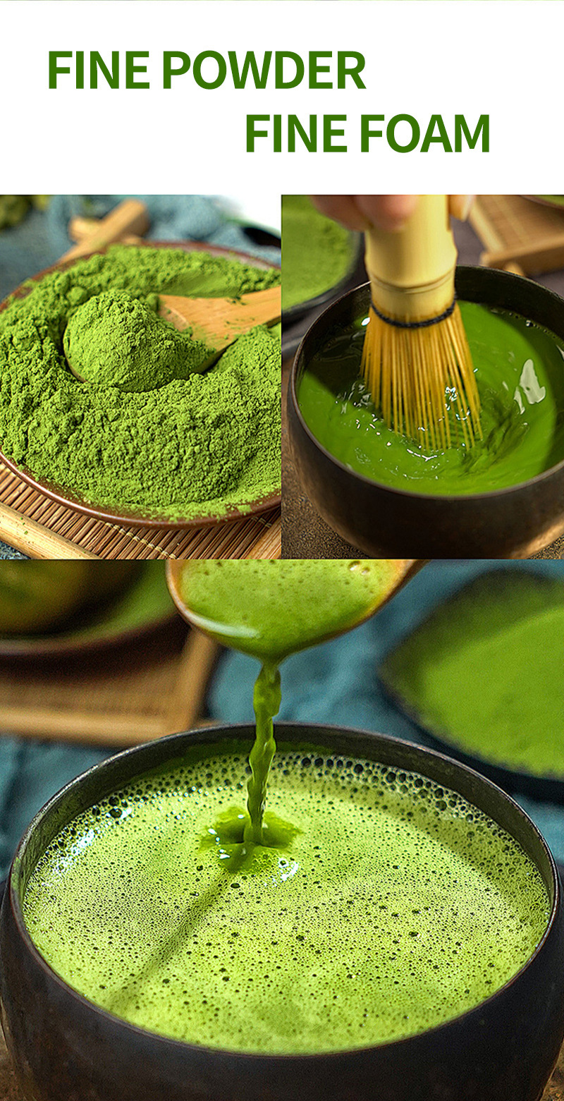 Organic Matcha Green Tea Powder Ma Dai Cha 100g Bag Culinary Grade for Tea Lattes and Baking in use