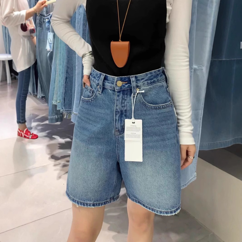 Korean Style Denim Shorts for Women 2025 Summer New High-Waisted Straight-Leg Cycling Shorts 67591