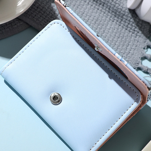 Ladies  New Foldable Wallet Cute Low-Key Small Zero Wallet Card Holder Short Handle Leather Purse with Ins Style