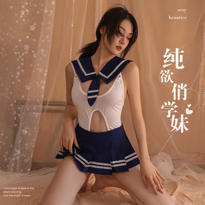 Sexy Lingerie, Sexy, High-End, Hot and Passionate Campus Jk Uniform, Pure Lust Style, Open Crotch, No Need to Take Off Short Skirt, Pure Girl