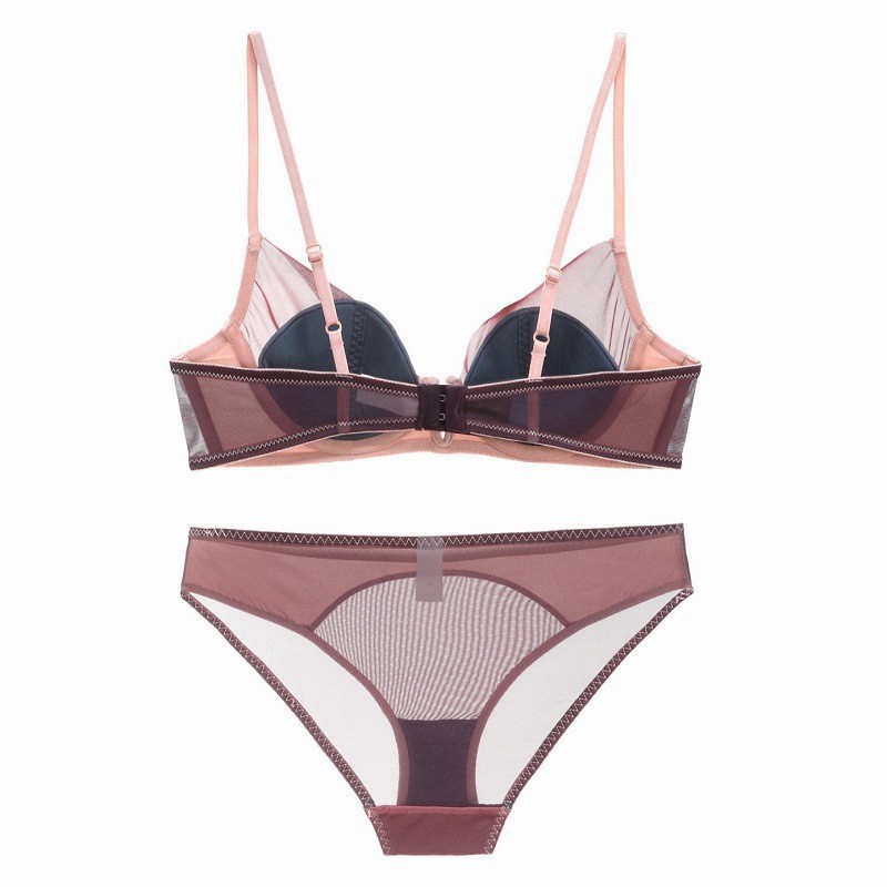 批發法式薄款深V拼接網紗內衣軟鋼圈支撐性感聚攏文胸套裝胸罩女