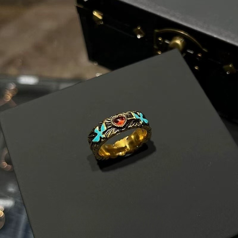 「Bird Collection」ヴィンテージ中古バードリングレディースレトロブラッシュレッドラブブッチスタイル人差し指リング|undefined