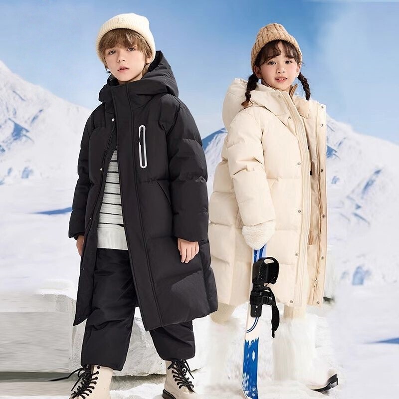 Children's down Cotton Coat for Boys, Winter Long Over-The-Knee Style, Suitable for Older Children, Girls, and Students, Thickened, Triple-Protection, Warm Jacket Children's down Cotton Coat for Boys, Winter Long Over-The-Knee Style, Suitable for Older Children, Girls, and Students, Thickened, Triple-Protection, Warm Jacket