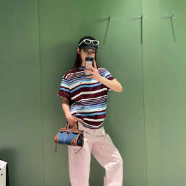 2026夏季新款Pra南油工厂美式复古街头中性休闲潮流风条纹宽松T恤