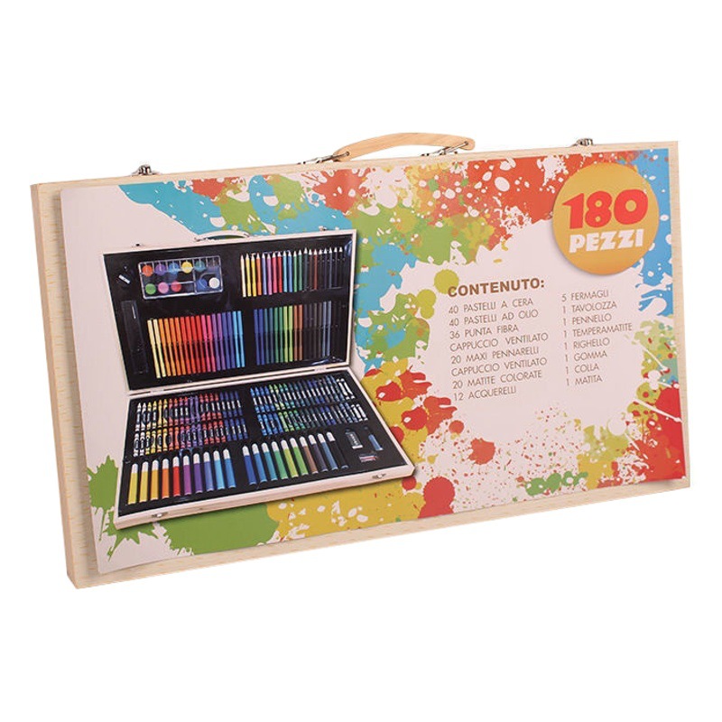 180 piezas caja de madera cepillo traje niños caja de regalo de entrenamiento regalo de graduación acuarela pluma crayón registro regalo