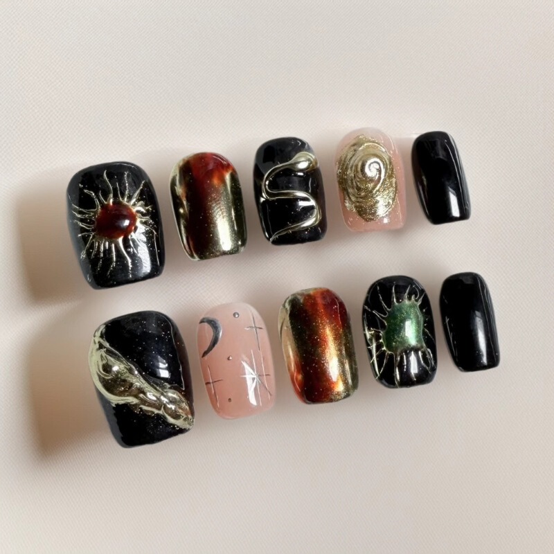 Purely Handmade Wearable Nails, Sweet and Cool New Style, Hand-Painted Manicure, Ins Short Style, Mechanical Style, European and American Style Nails, Cross-Border Wholesale