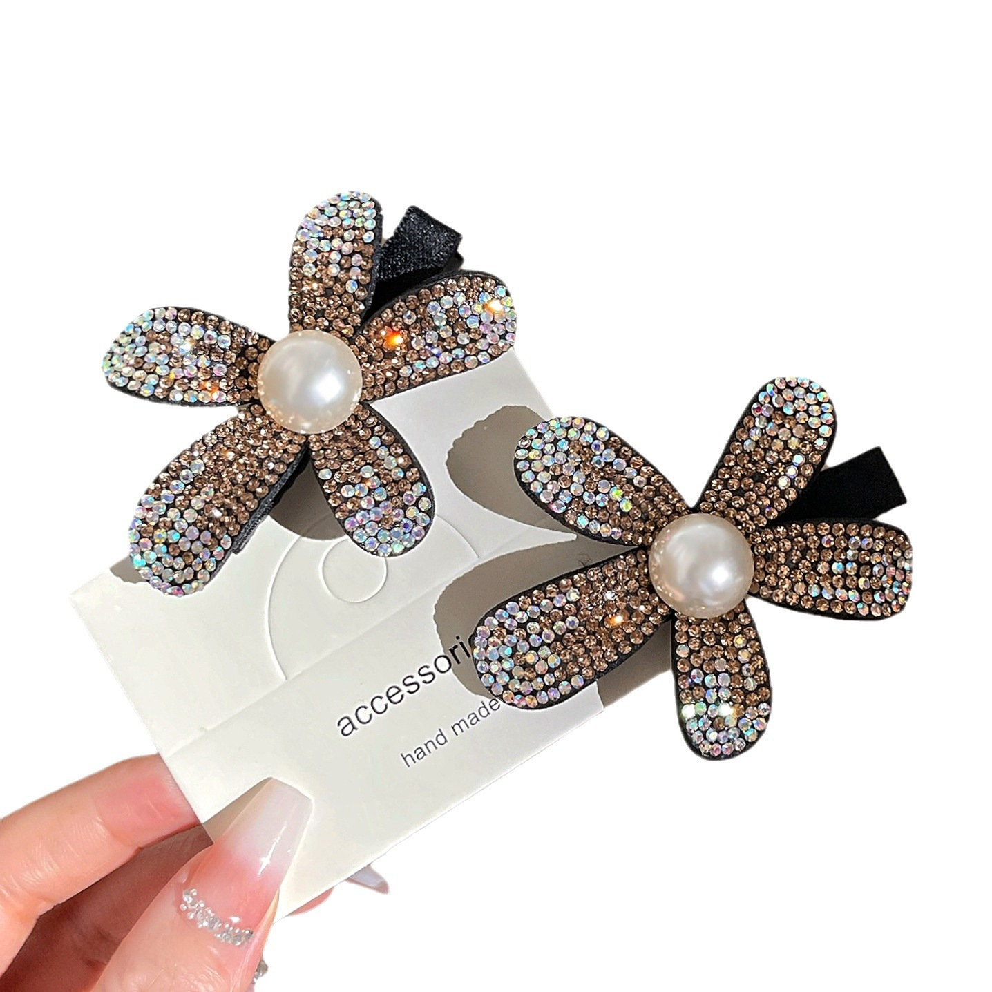 Leichter Luxus Strass Elegante Blume BB Clip Perle Mode Seitenclip Ponyclip Seitlicher Blitz Diamant Haarnadel Haarschmuck für Frauen_voghion.com