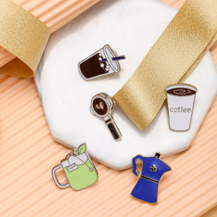 Japanese and Korean-style Coffee Appliances Drop Oil Brooch Fashion Brown Apron Badge Milk Tea Cup Pin Coat Hat Bag Accessories