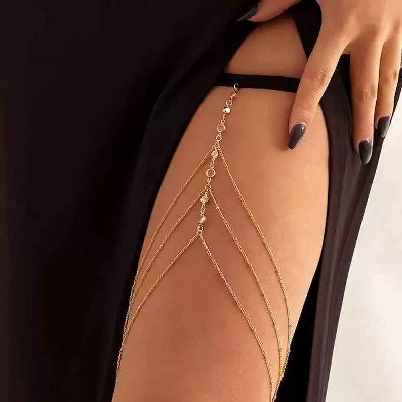 European and American Cross-Border New Hot-Selling Multi-Chain Leg Chain Gold Sexy Thigh Chain Women's Diamond Multi-Layer Bead Chain Body Chain European and American Cross-Border New Hot-Selling Multi-Chain Leg Chain Gold Sexy Thigh Chain Women's Diamond Multi-Layer Bead Chain Body Chain