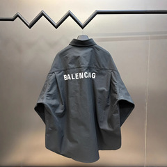 高バージョンB家パリ背中プリント文字ロゴ刺繍文字襟シャツ男女同一シャツ