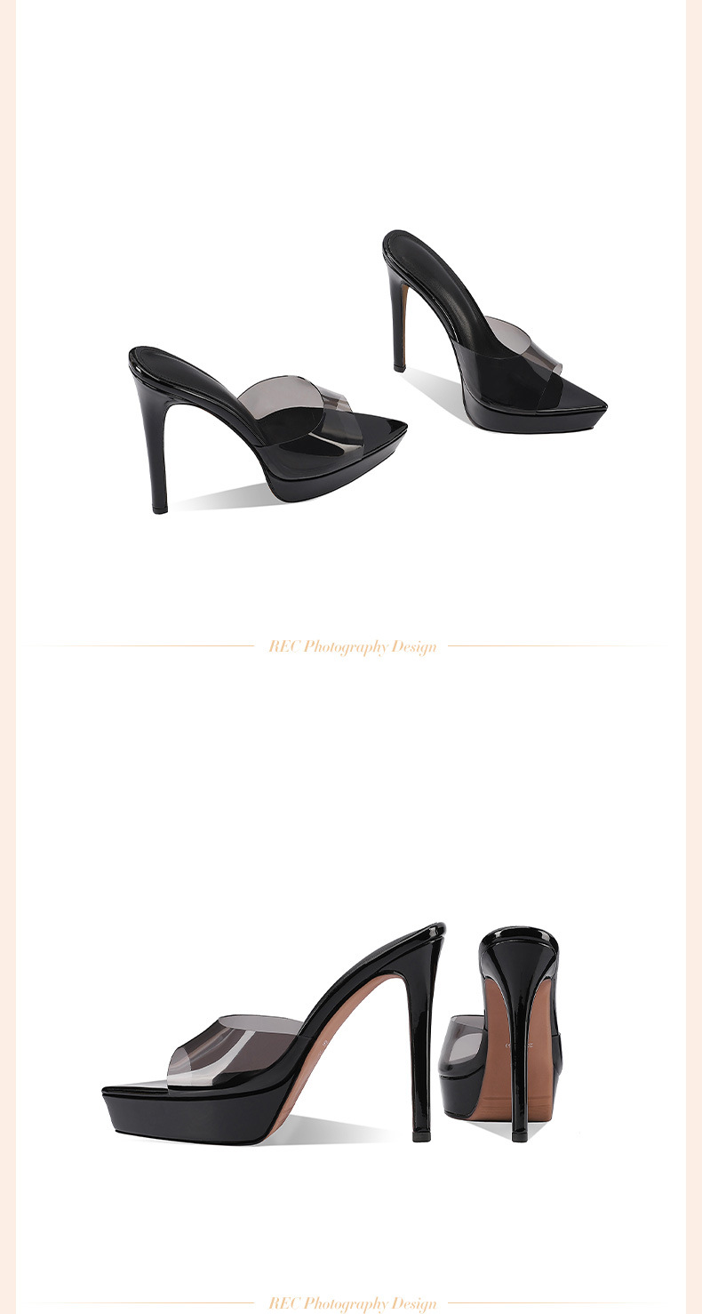 Sandal cao gót nữ đế xuồng platform phong cách Hàn Quốc, gót siêu cao 12 cm — đen chi tiết 3