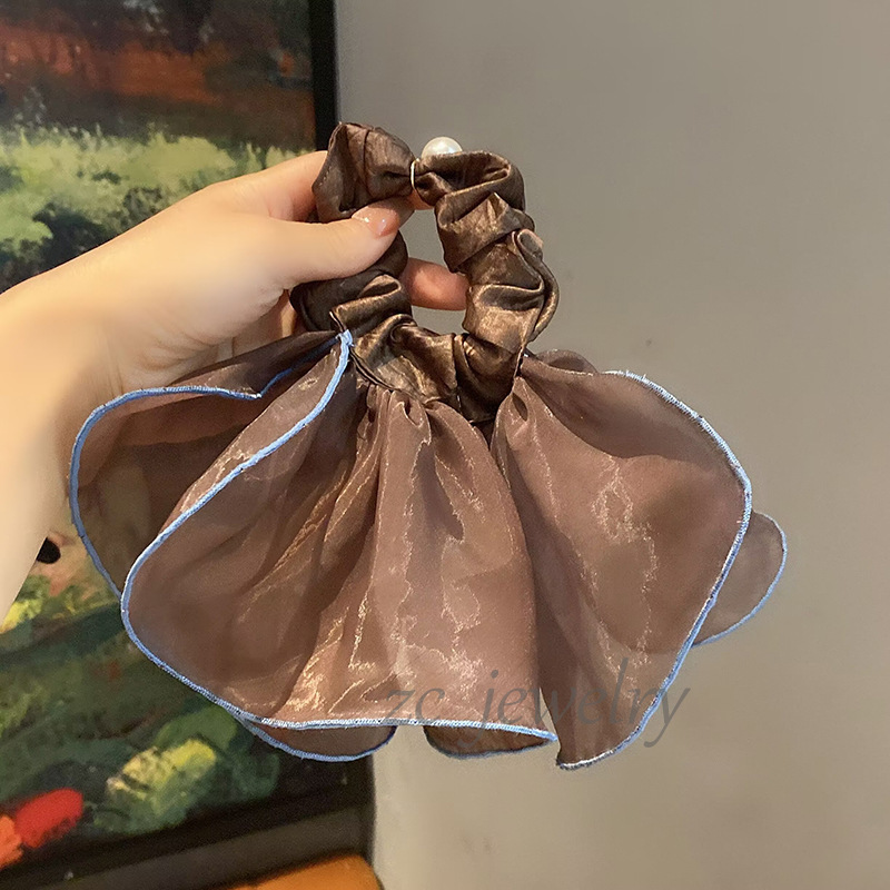 精致甜美咖色欧根纱裙摆大肠发圈女高级感丸子头发绳低马尾头绳|undefined