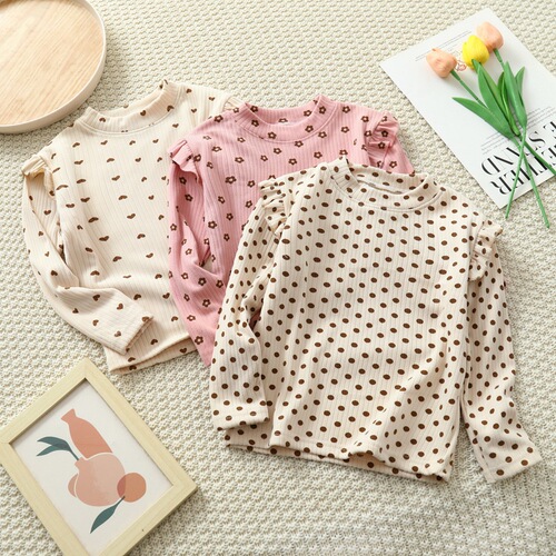 Women's Autumn/Winter New Floral Short Sleeve Base Shirt Round Neck Long Sleeve T-Shirt Baby Girl Kid's Fashion Outfit Child Clothing