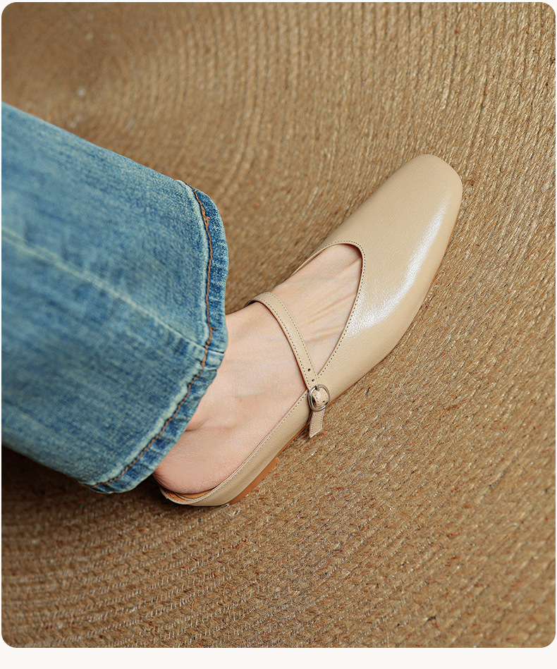 Dép mule nữ da cừu mũi tròn hở gót, gót thấp 4 cm, phong cách thời trang hè — đen chi tiết 7