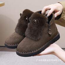 兔耳朵加绒保暖冬季平底雪地靴防滑女棉鞋冬季大棉毛毛鞋短靴女靴
