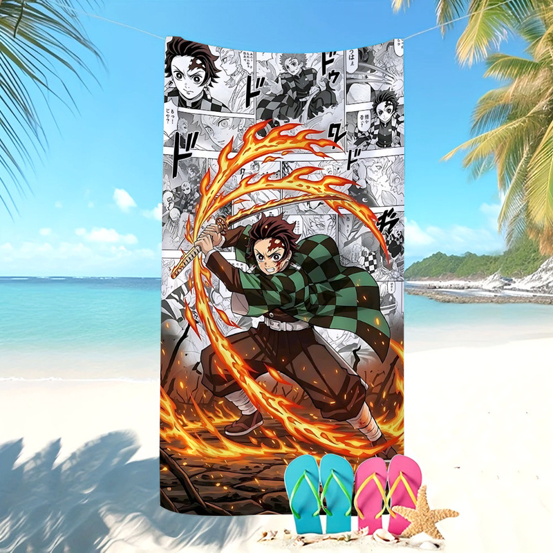 Your Beach Towel Features Tanjiro Kamado from Demon Slayer, a Popular Japanese-Style Digitally Printed Bath Towel Featuring Anime Characters Your Beach Towel Features Tanjiro Kamado from Demon Slayer, a Popular Japanese-Style Digitally Printed Bath Towel Featuring Anime Characters