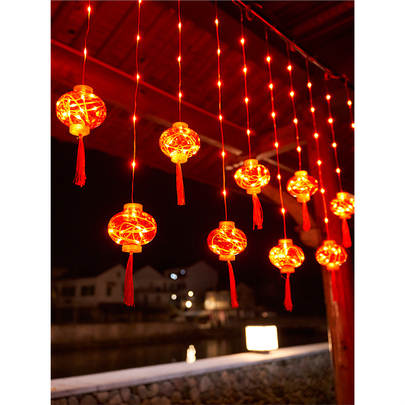 설날 빨간 랜턴 장식 장식 빛 작은 색 빛 번쩍이는 빛 끈 빛 새해 별 새해 장식 발코니 봄 축제 장식 홈