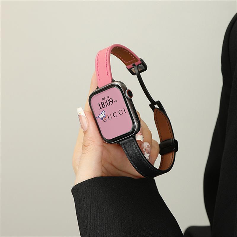 Genuine Leather Magnetic Buckle Watch with Thin s87iwatch for Girls SE10 Apple Watch S9 Xiaomi 8pro