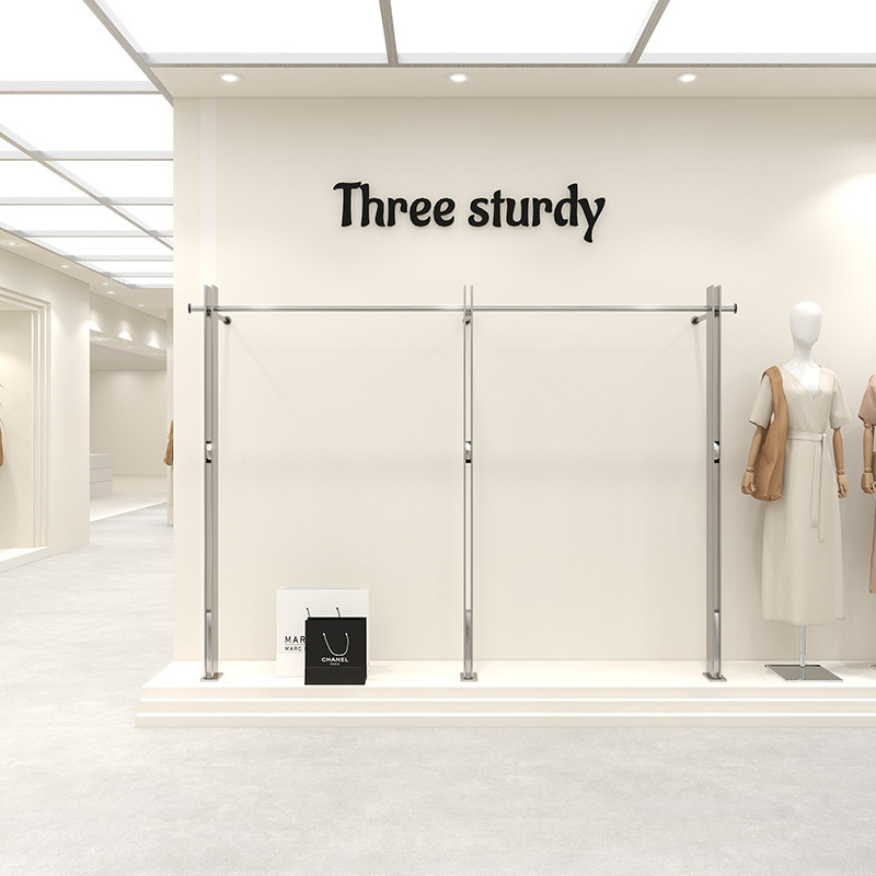 의류 매장 디스플레이 랙 스테인레스 스틸 벽걸이 형 바닥 선반 여성 의류 매장 디스플레이 옷 걸이 고급