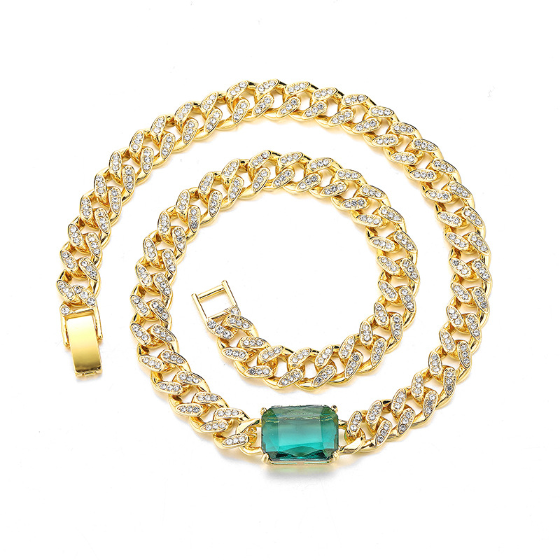Cuban Chain Necklace Men Personalized Emerald Green Diamond Jewelry_voghion.com