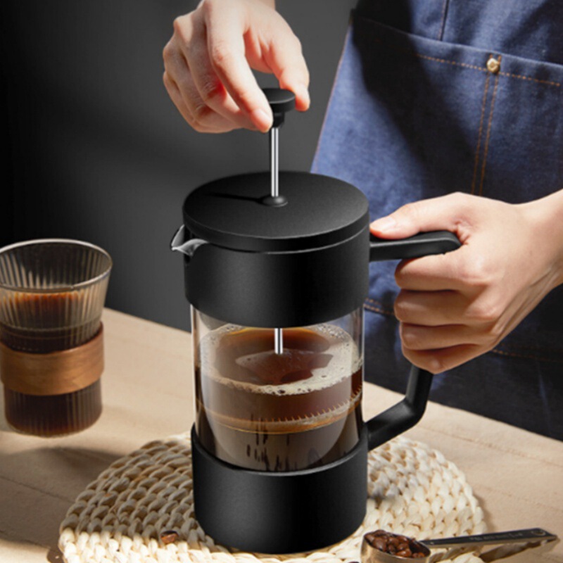 High Borosilicate Glass French Press Pot, Multifunctional Office Tool for Hand-Brewed Coffee, Tea, and Milk Frothing