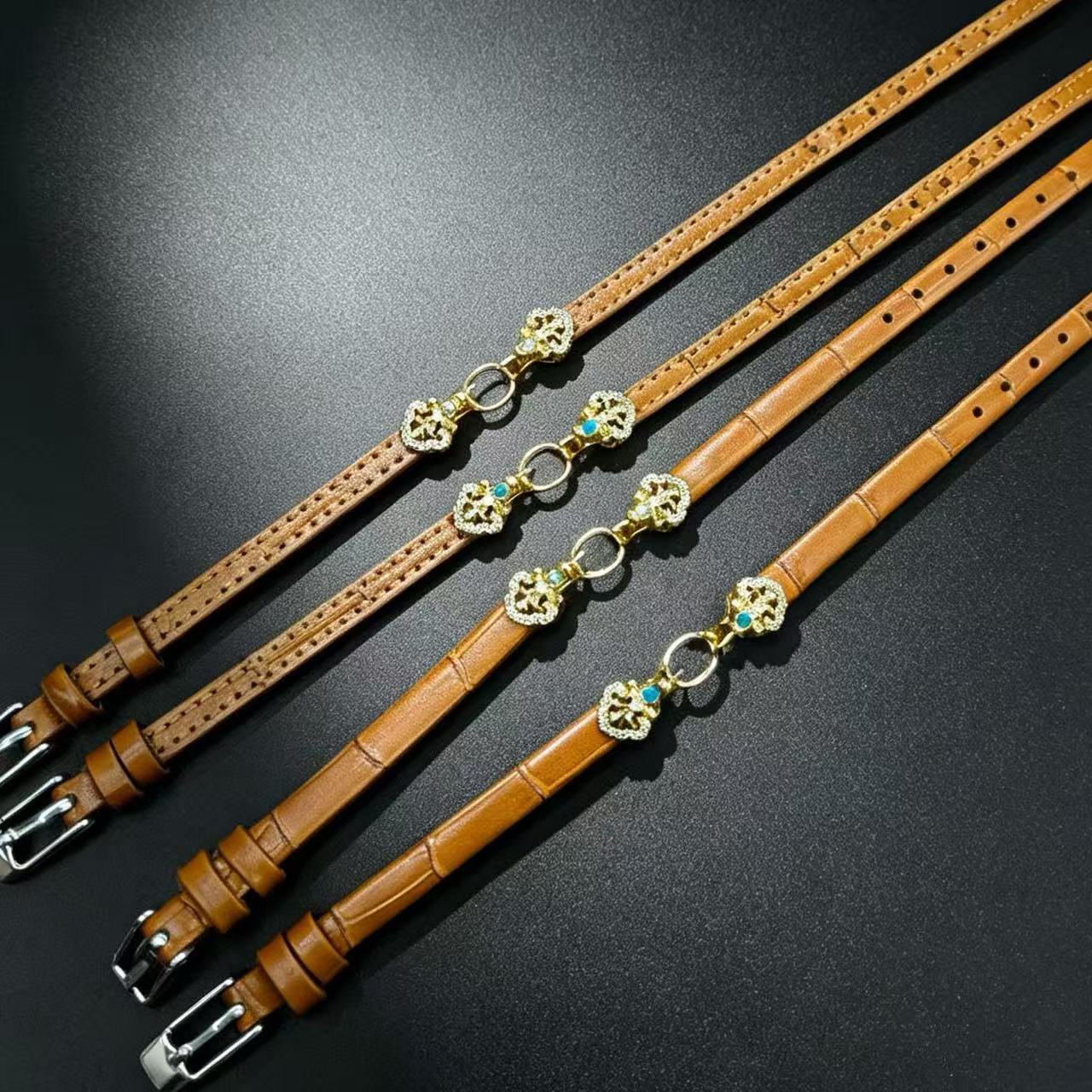 18K Gold-Plated Copper Empty Connector DIY Leather Bracelet Wristband Watch Strap Bamboo Pattern Jade Natural Gemstone
