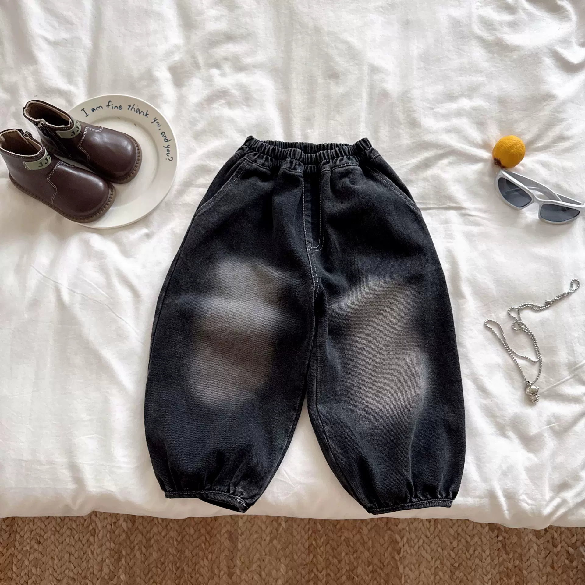 2025秋季新款童裤儿童帅气宽松长裤男童韩版束脚灯笼牛仔裤女童