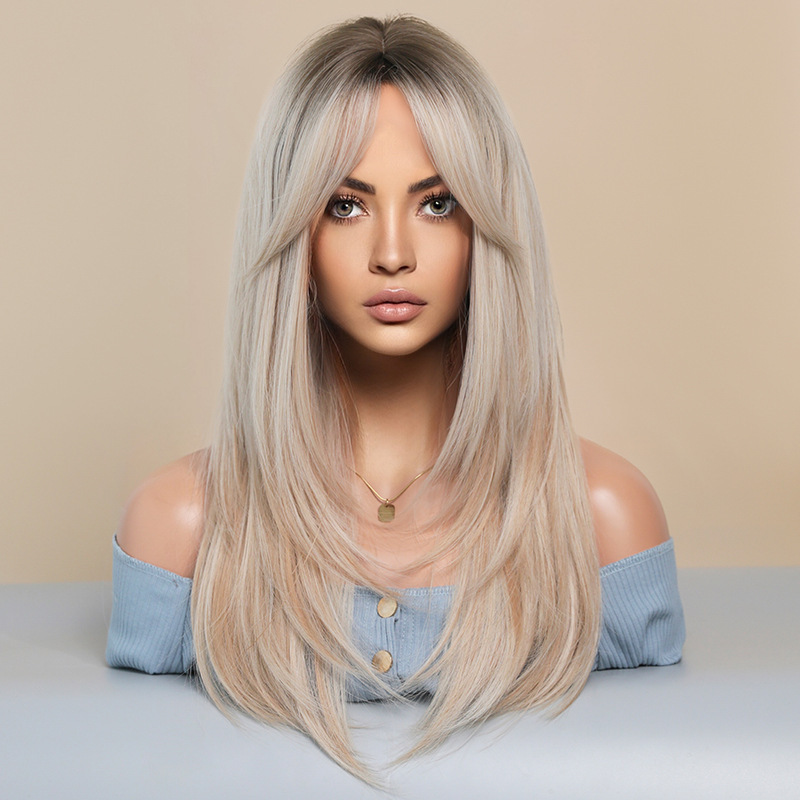 Europe and the United States new simulation wig women's long hair split whole top full head cover cross-border blonde long hair female pullover wig