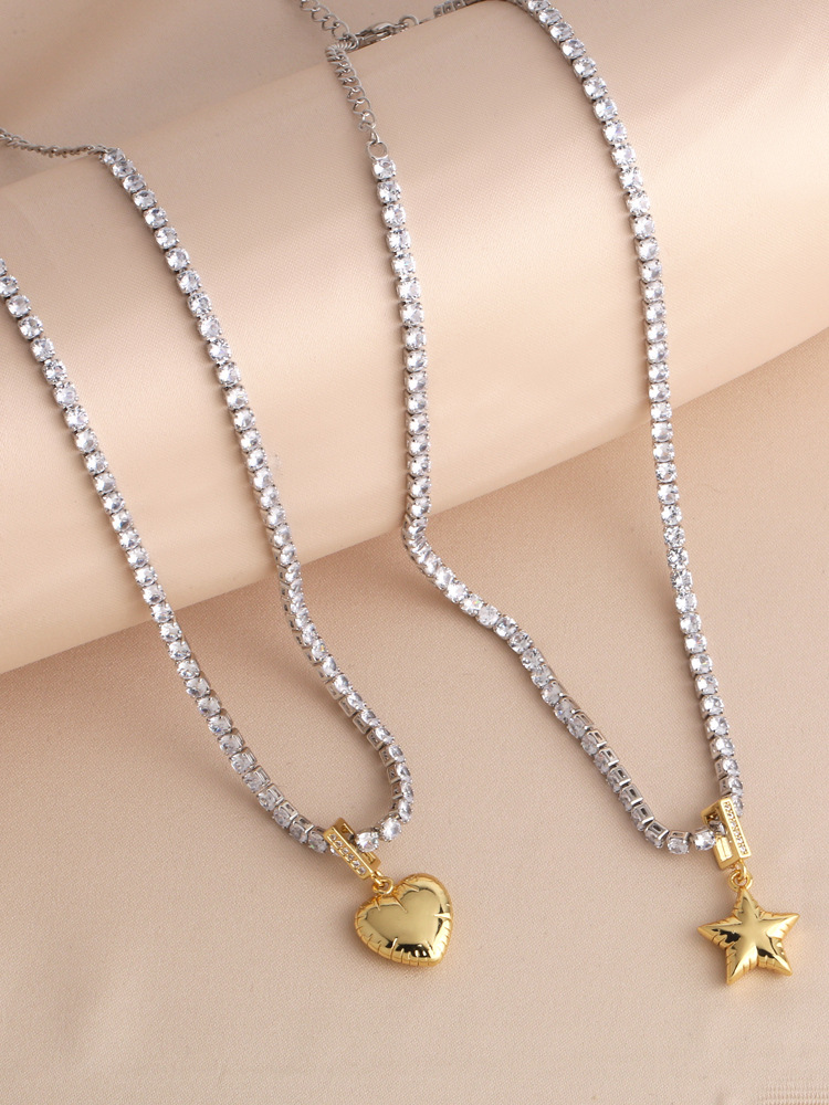Pendant Necklace Classification Copper 18K Gold Plated Simple Style Star Heart Shape Inlay Zircon Pendant Necklace