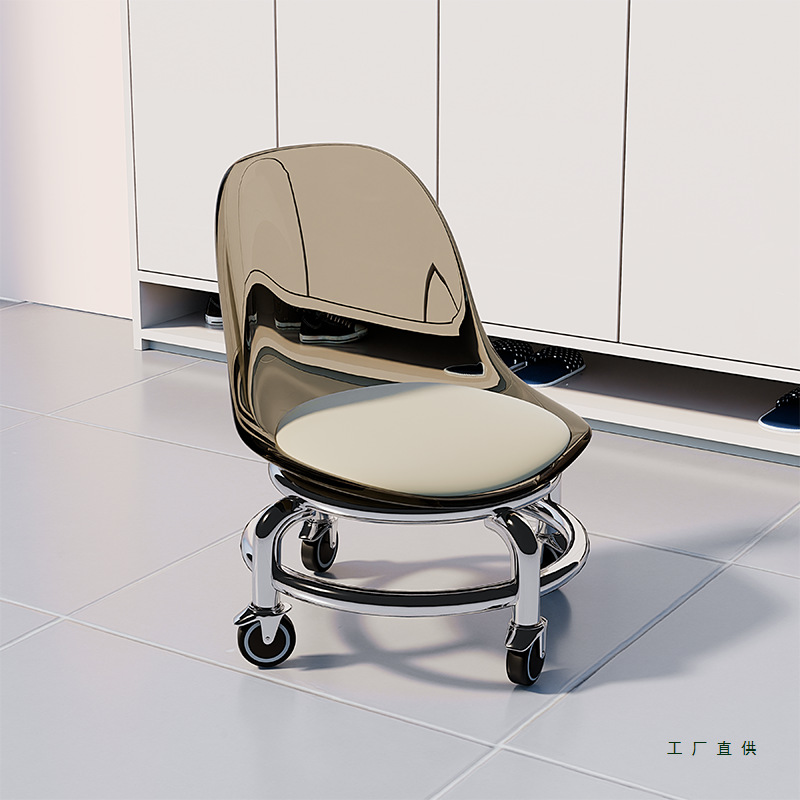 Swivel Caster Small Stool with Wheels, Mobile Low Stool for Living Room, Home Use, Wheeled Bench, Long Sitting Without Fatigue, with Backrest Chair