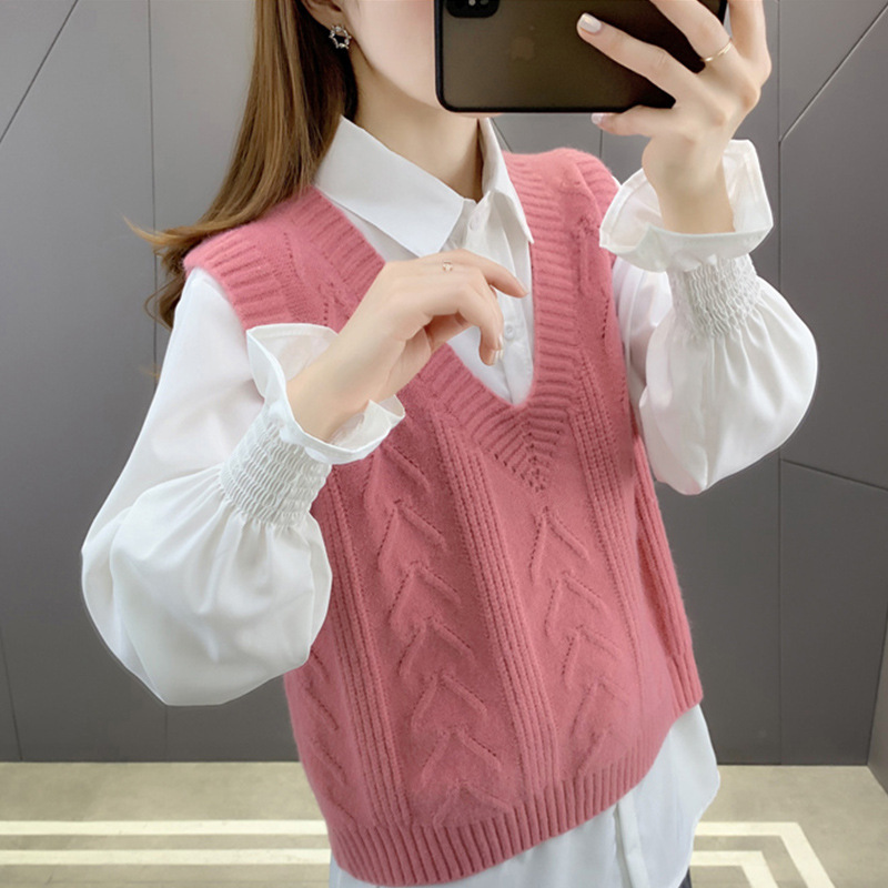 Sweater Vest Knitted Sweater Women's Top Spring and Autumn New Korean Style Outer Wear Stacked Vest Loose All-match Sleeveless Trendy