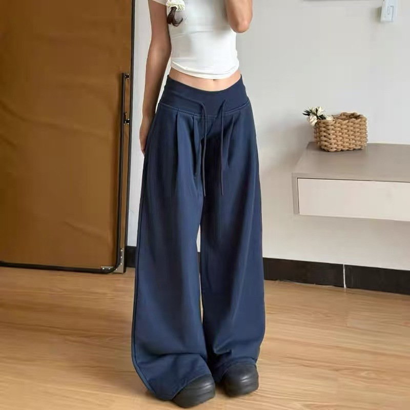 Lazy Low-Waist Threaded Tall Sweatpants for Women, Spring and Autumn Hot Girls Slimming Casual Sweatpants, Straight-Leg Floor-Length Wide Legs Lazy Low-Waist Threaded Tall Sweatpants for Women, Spring and Autumn Hot Girls Slimming Casual Sweatpants, Straight-Leg Floor-Length Wide Legs