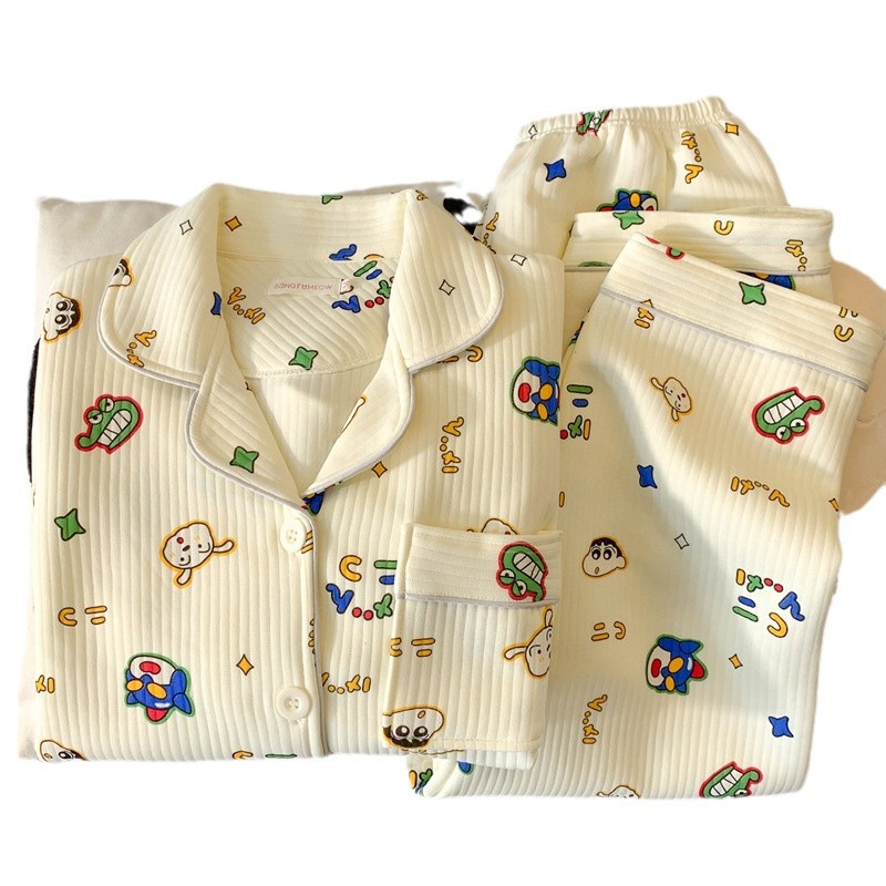 Lápices japoneses pequeños nuevos pijamas de algodón de aire primavera / otoño / invierno mezclado lindo cálido dibujos animados conjunto de ropa para el hogar