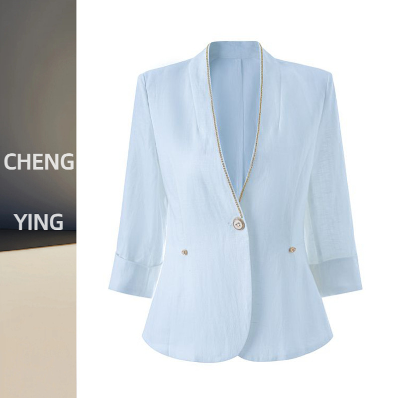 Linen Blazer for Women, Size 26, Thin Summer Style, Three-Quarter Sleeves, Elegant Slim Fit, Casual New Style Blazer Top for Women Linen Blazer for Women, Size 26, Thin Summer Style, Three-Quarter Sleeves, Elegant Slim Fit, Casual New Style Blazer Top for Women