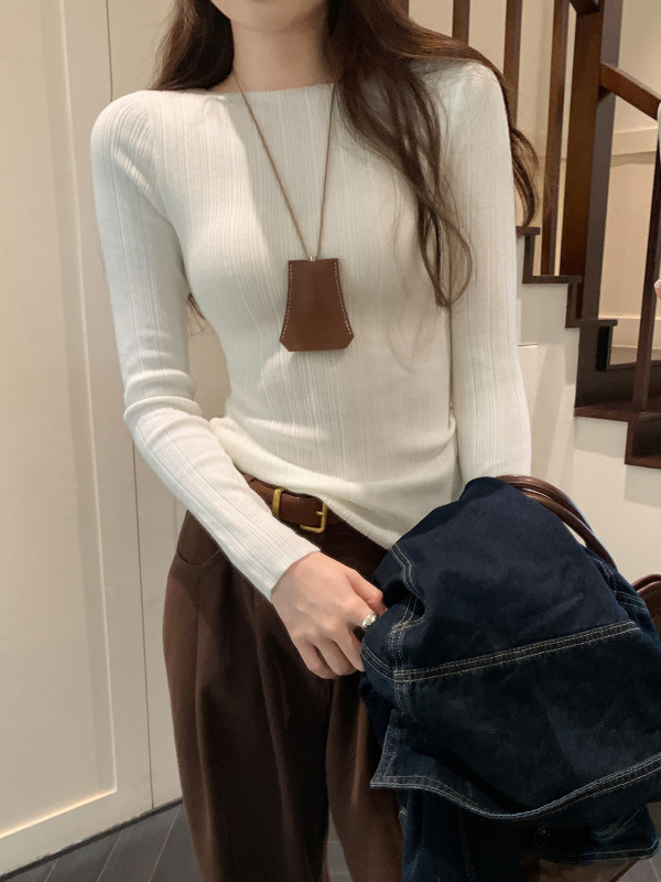 高级感灰色针织毛衣女2025秋季新款韩系修身显瘦打底衫内搭小上衣|undefined